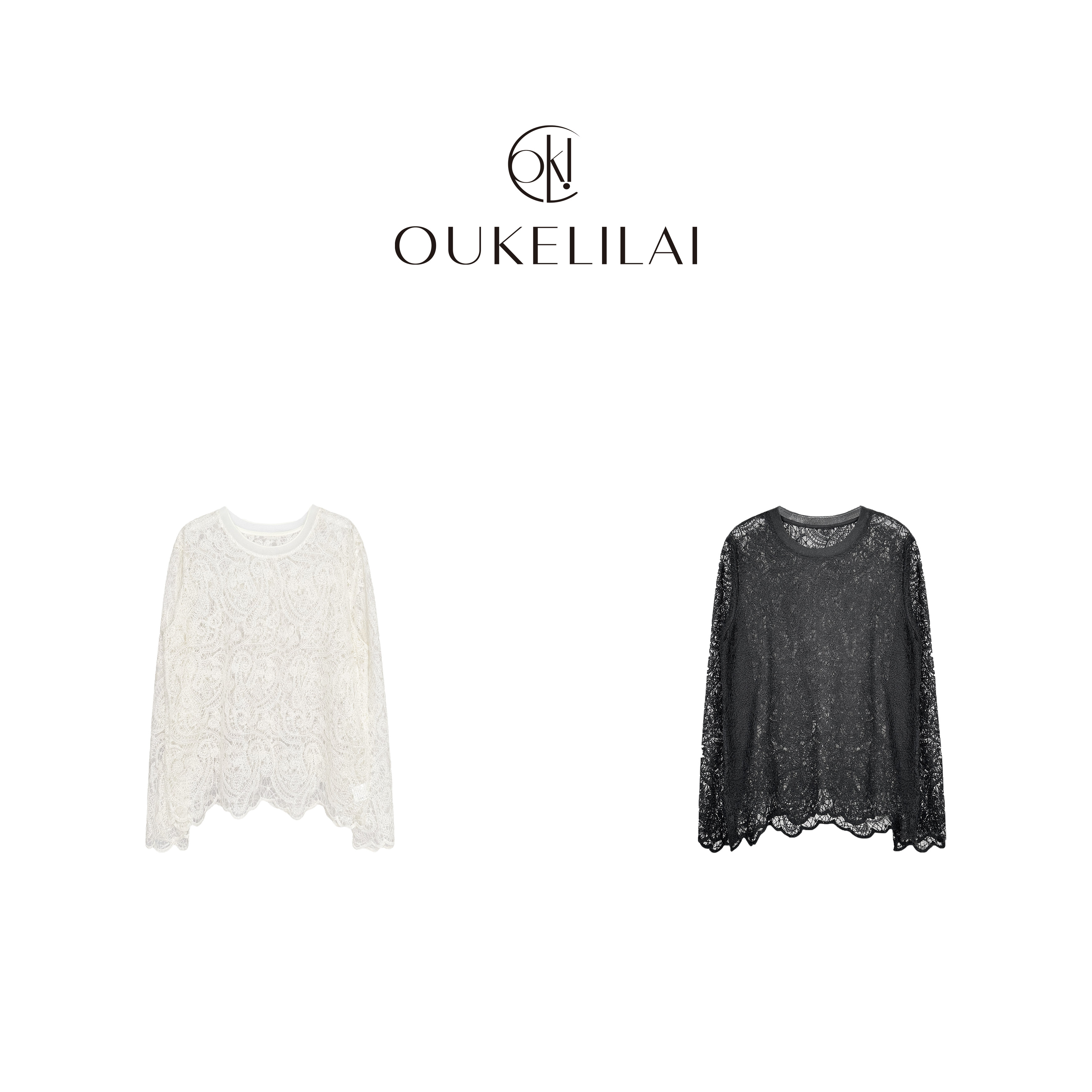 7387【腰果花蕾丝】长袖蕾丝针织镂空圆领小衫