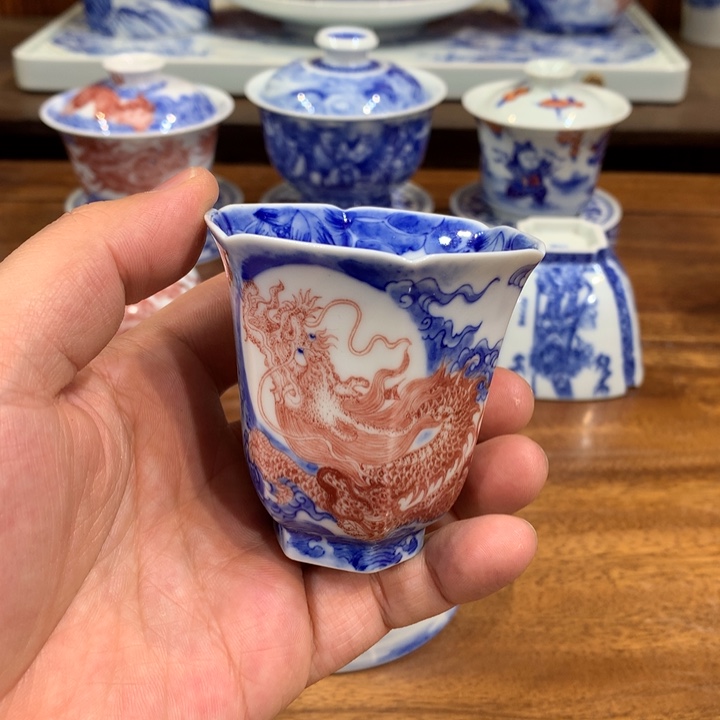 自成堂柴窑 釉里红六方杯