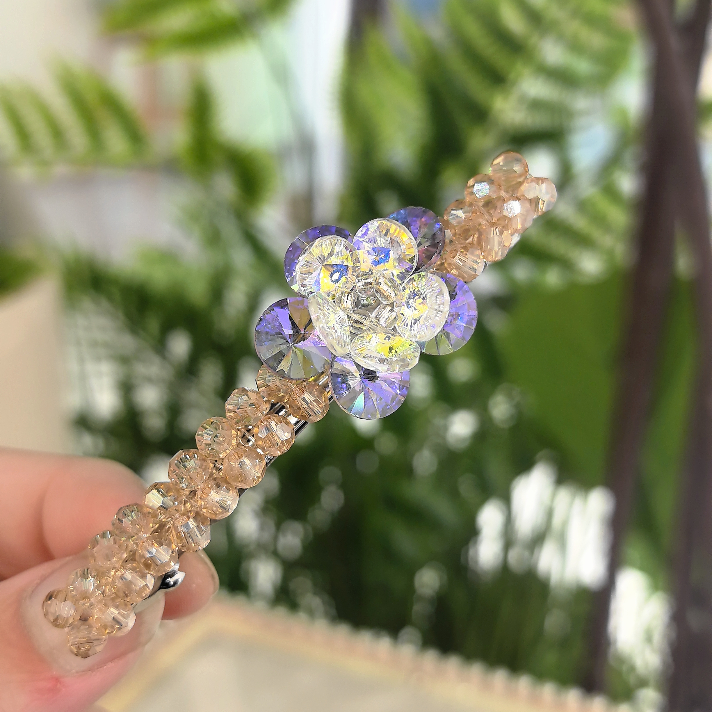 精品水晶精致轻奢重工编织单花时尚气质八公分弹夹WM-654