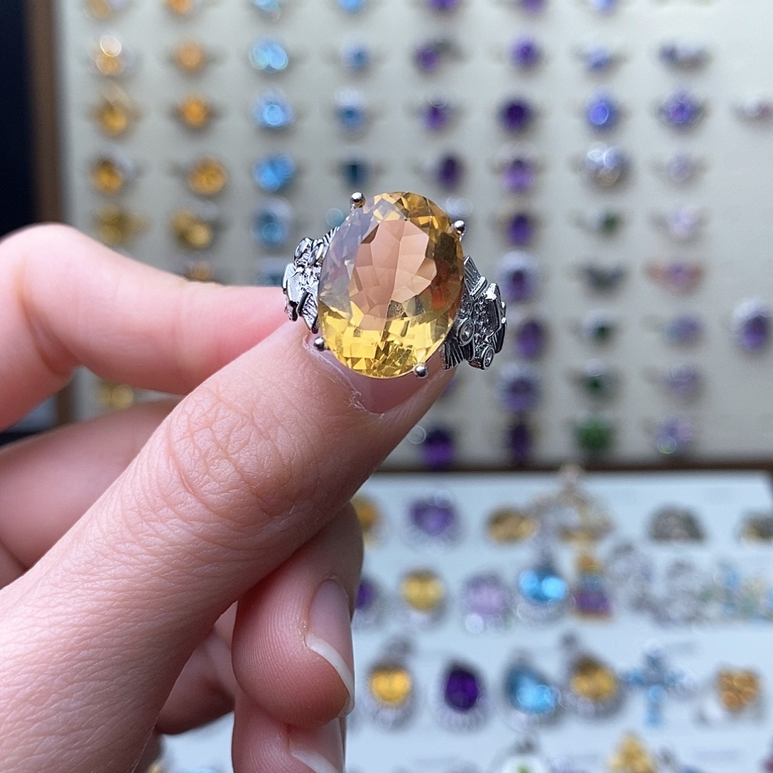 黄晶戒指银S925镶嵌（一物一证）