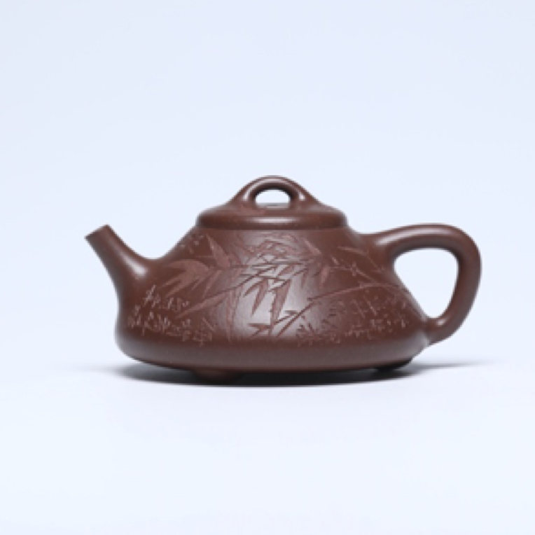 愚兮紫砂 黑标4井底槽清彭年石瓢手工竹刻 半手工纯原矿紫砂200cc