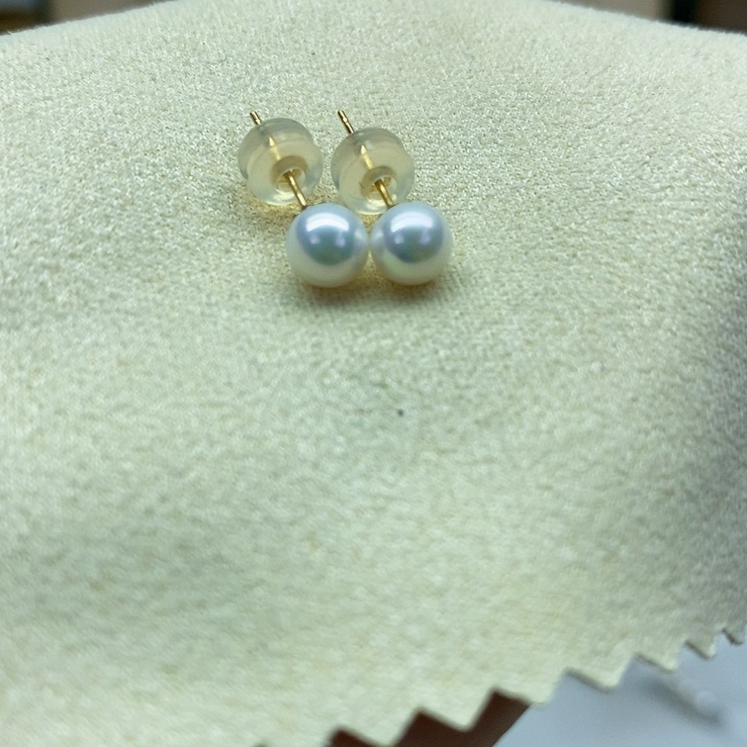 18K金镶嵌耳饰淡水珍珠5-6