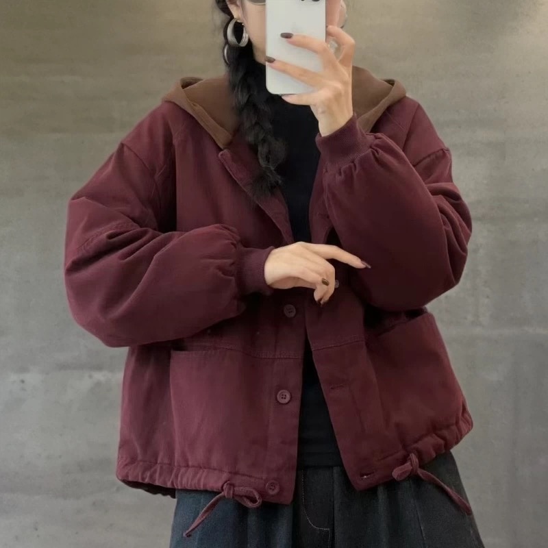 MF-冬款加棉加厚连帽休闲宽松棉衣百搭冬季短款棉服外套-衣长63