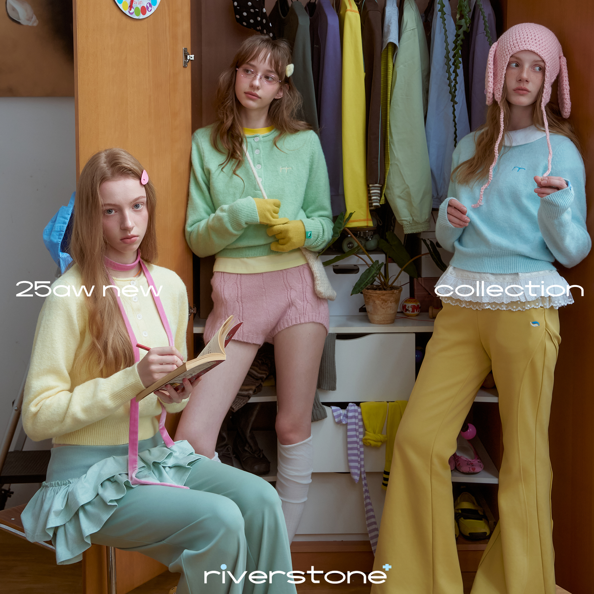 riverstone plus（达播）糖果色圆领纽扣毛衣女慵懒感短款软糯针织