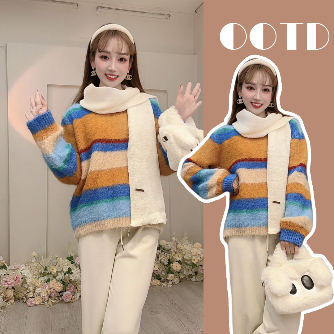 【三件套】A866秋冬甜美羊绒针织打底衫+加绒加厚云朵裤时尚套装