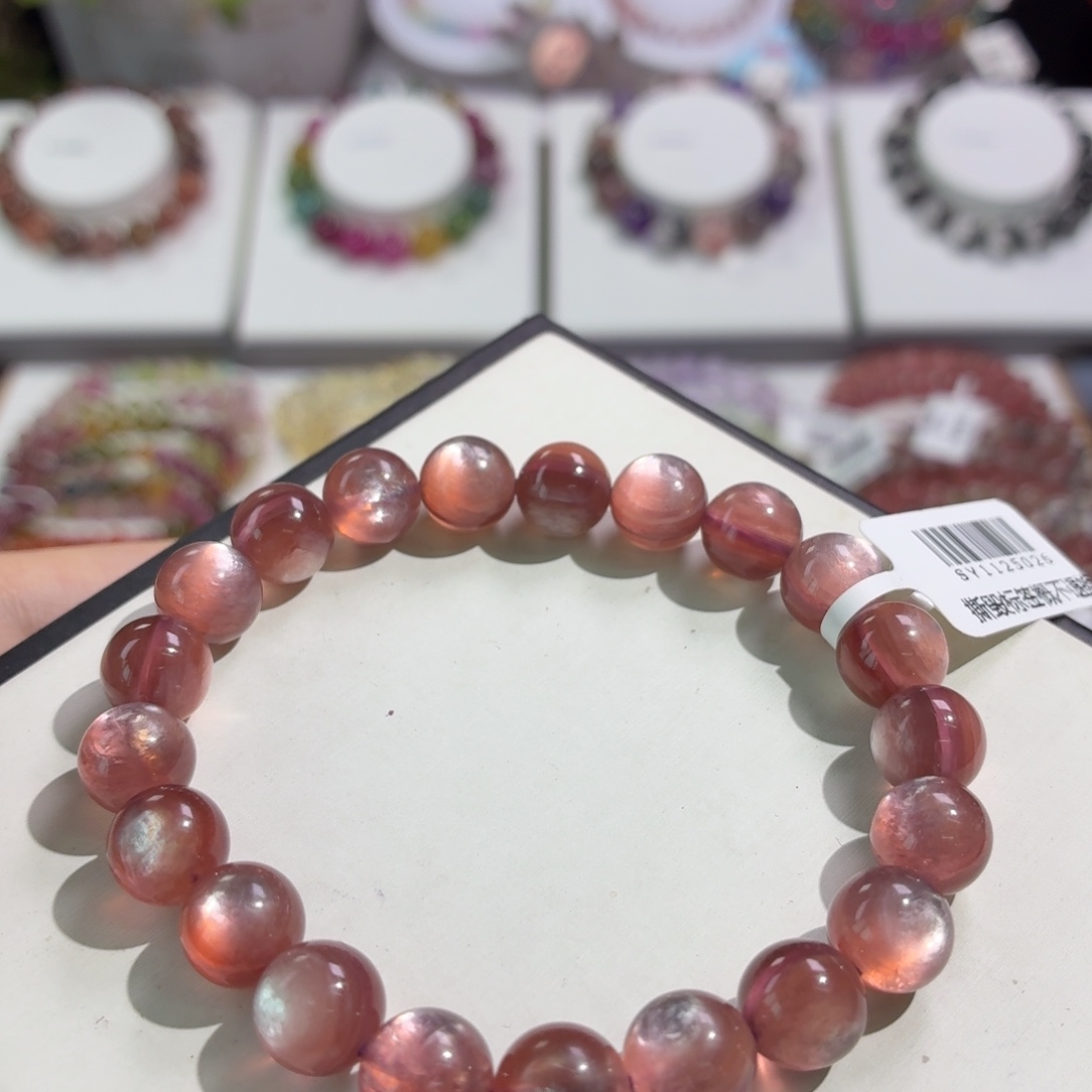水晶手串未镶嵌粉锂云母9m