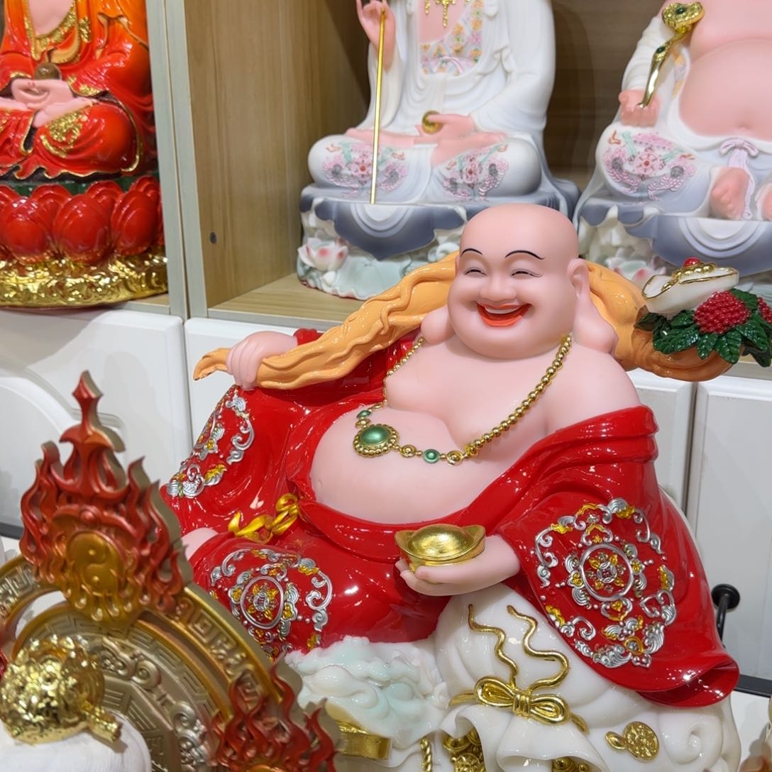 泥塑红衣弥勒汉白玉材质