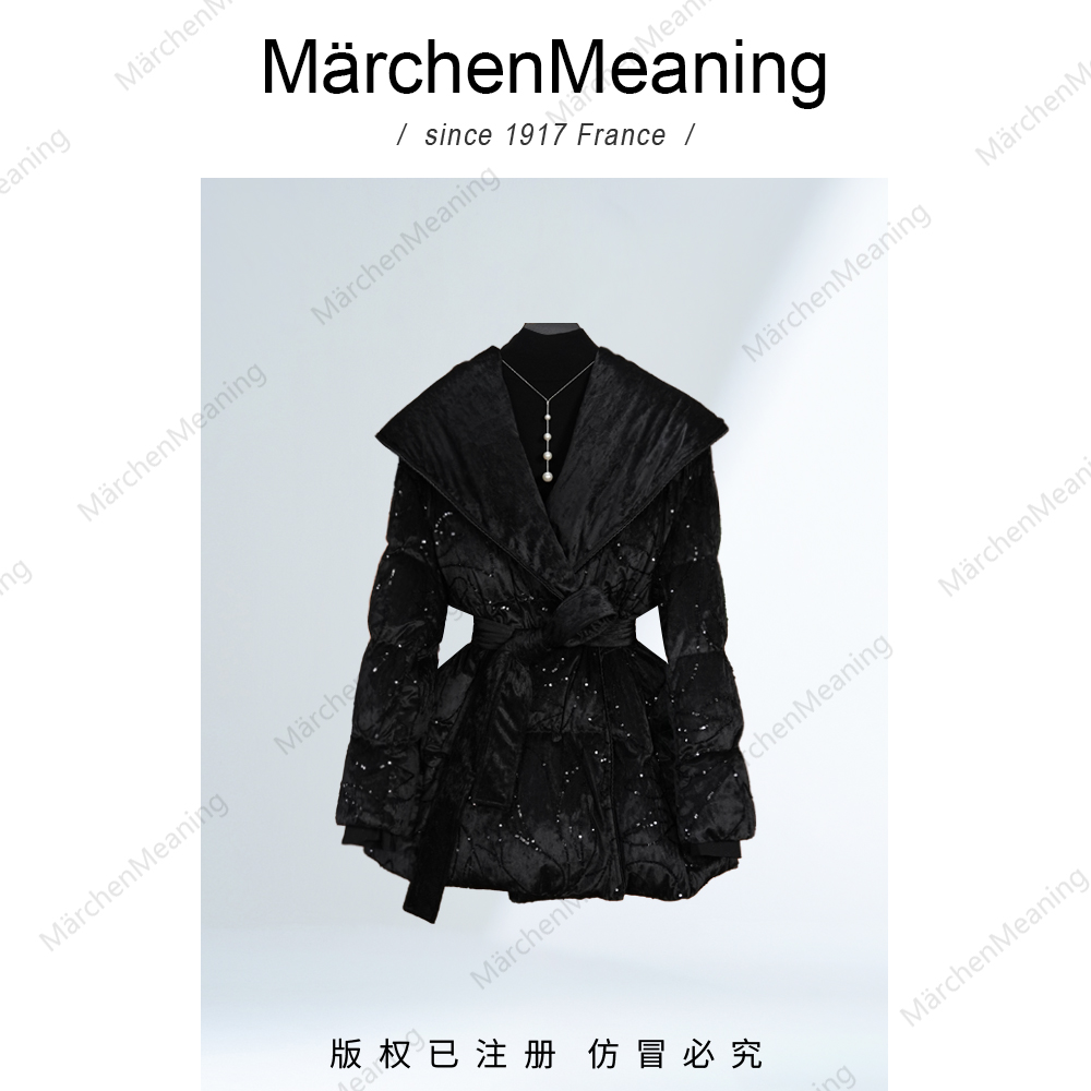 MärchenMeaning手工亮片丝绒鹅绒服时尚气质显瘦收腰设计师款磊哥