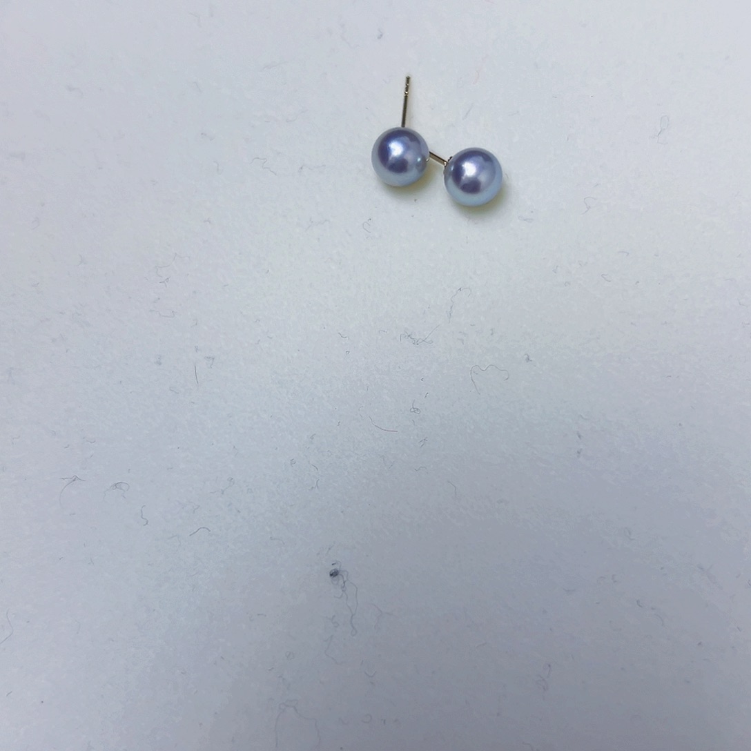 海水珍珠海水akoya真多麻色耳钉6-7mm18K金镶嵌