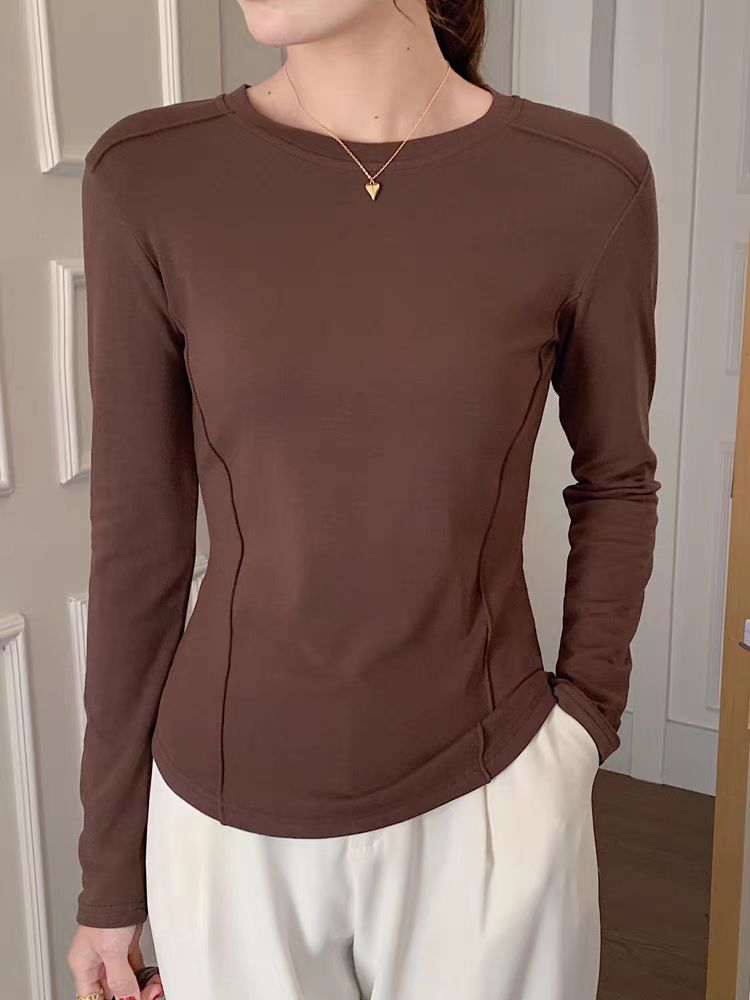 燕尾鱼骨线圆领加绒打底 小蛮腰 磨毛保暖