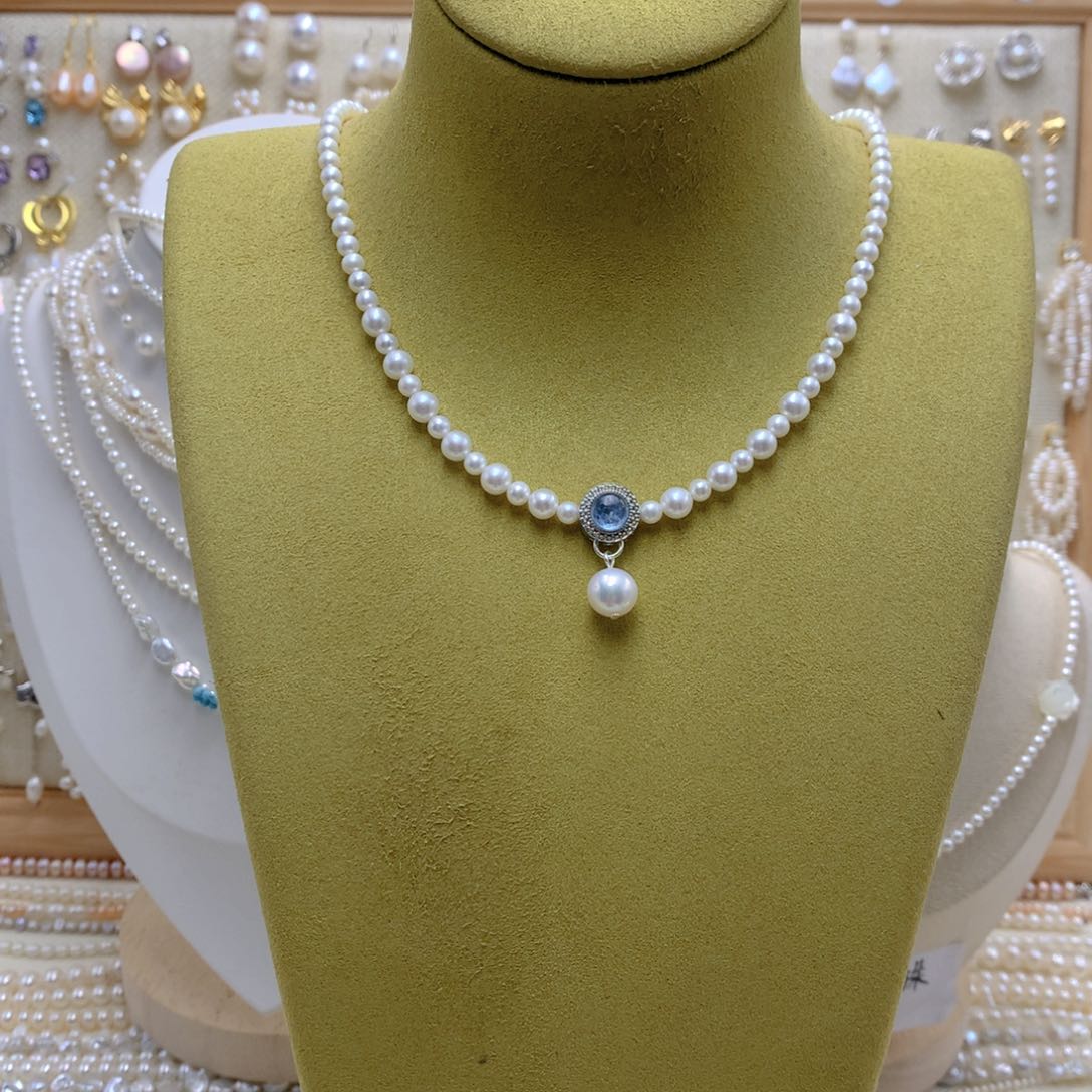 淡水珍珠银S925镶嵌项链