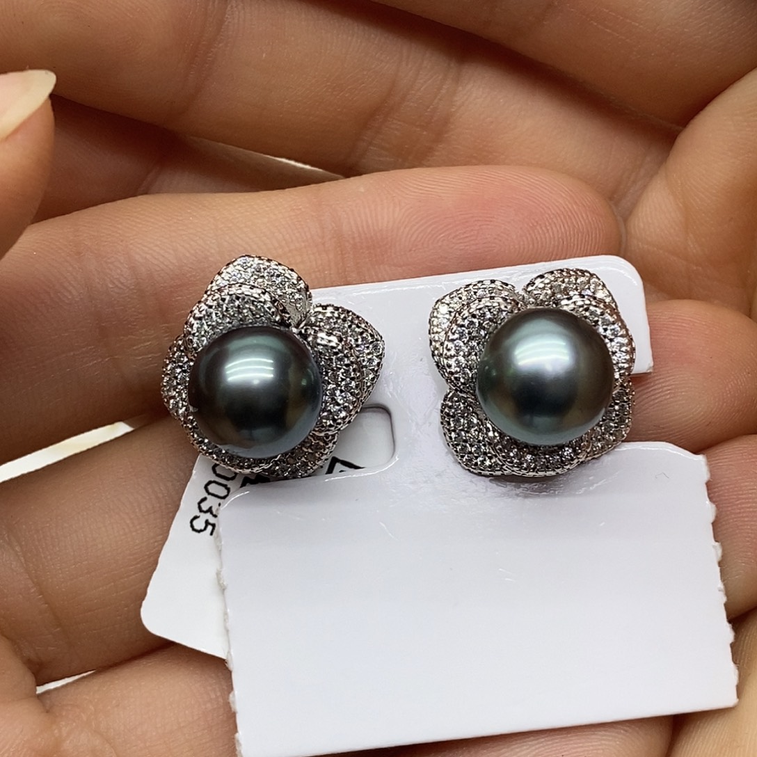 银S925镶嵌海水珍珠耳饰@@E0035