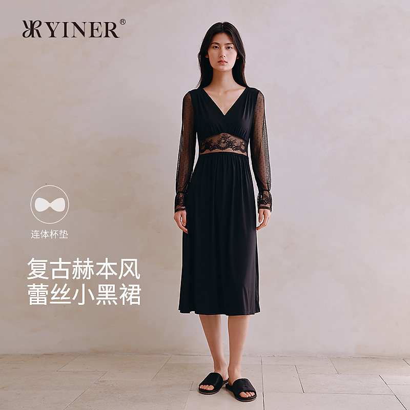 【复古赫本风小黑裙】音儿七夕性感显瘦家居服睡裙连衣裙8J53205060