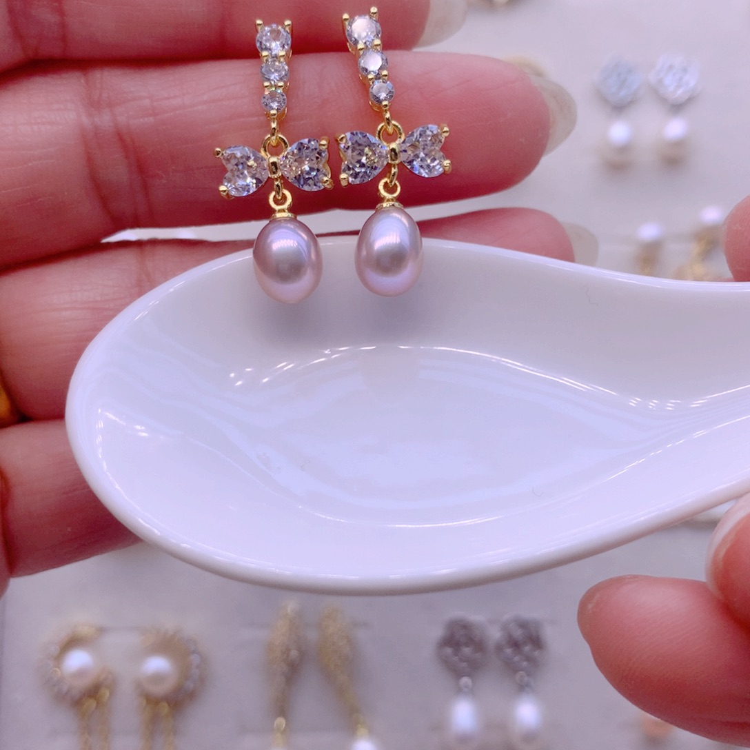 合金淡水珍珠耳饰