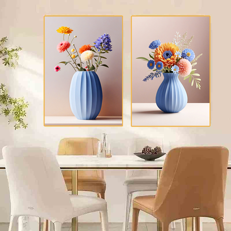 2060蓝花瓶花卉彩色小清新晶瓷镶钻挂画现代客厅餐厅餐桌装饰画