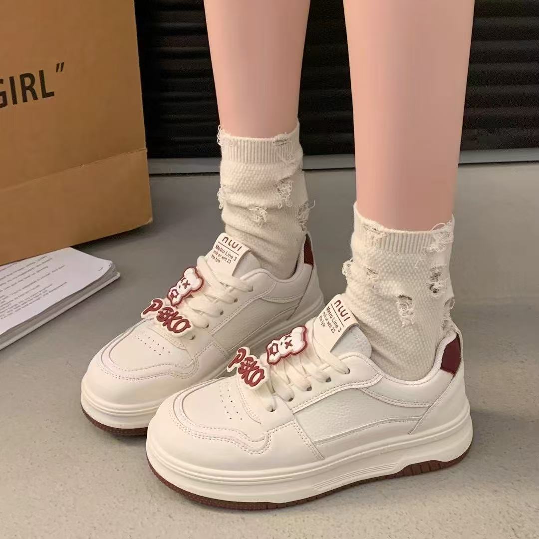 女款小熊时尚小白鞋樱桃厚底2025新款 23902 YP