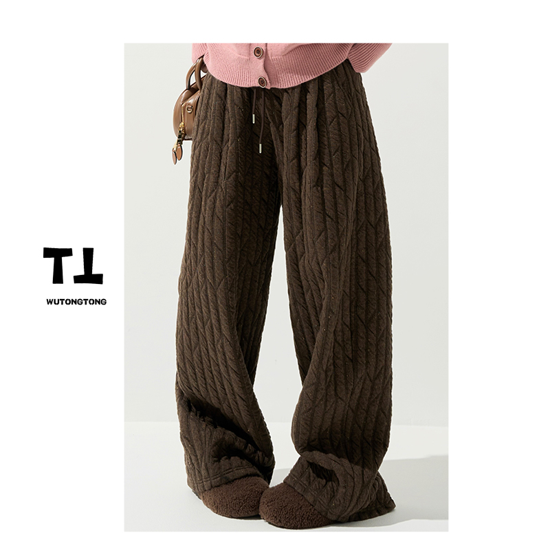 现货【契约栖落】冬季厚款松紧腰休闲裤女韩版显瘦宽松直筒裤63038