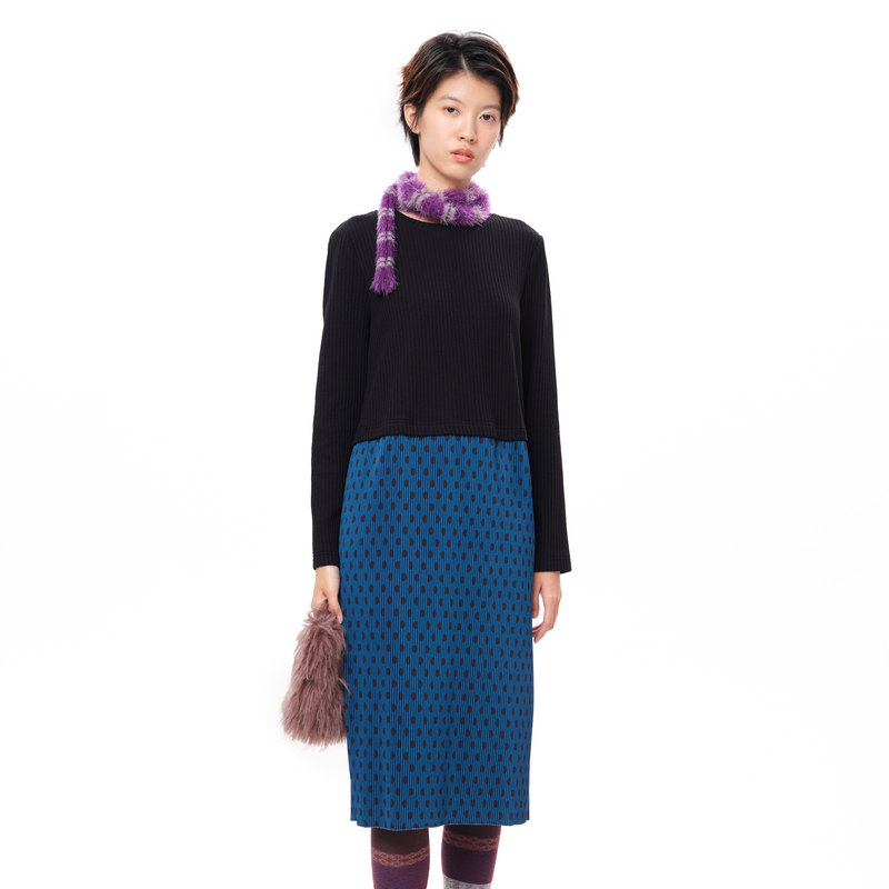 MOVEUP幻走2025冬季新款.FUN 正肩波点印花针织连衣裙3EWD11387