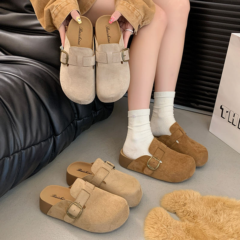 5cm厚底小个子增高一脚蹬女鞋包头拖女2025秋季外穿博肯半拖百搭