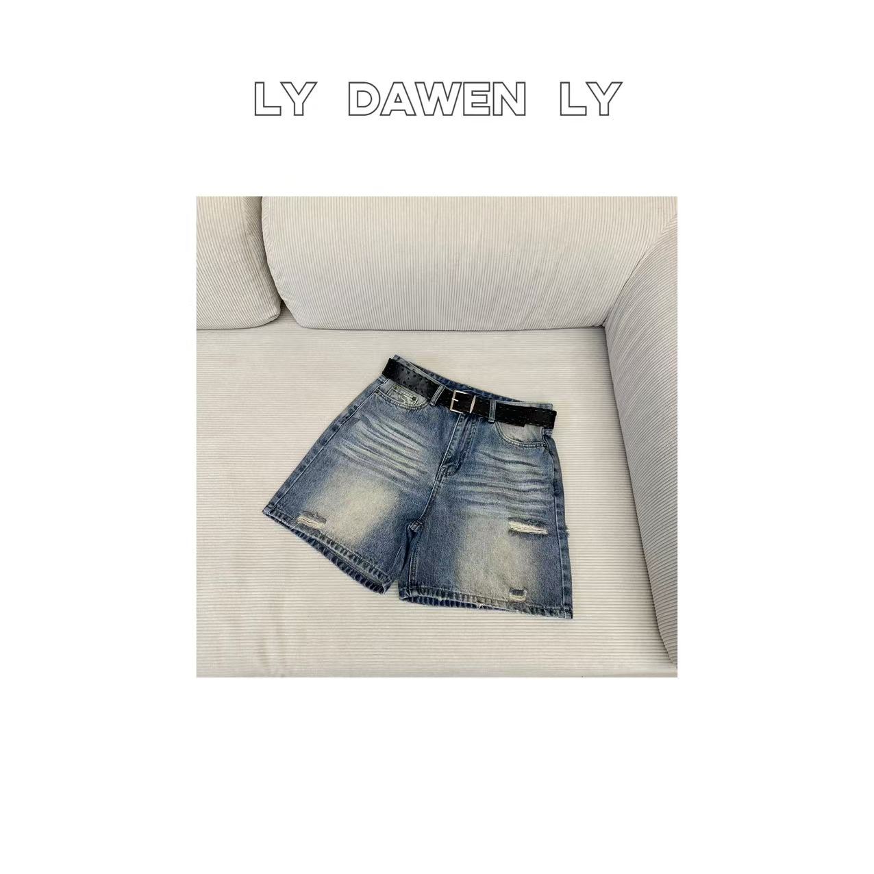 DAWEN  | 复古辣妹风做旧时髦破洞牛仔短裤（带腰带）M429#