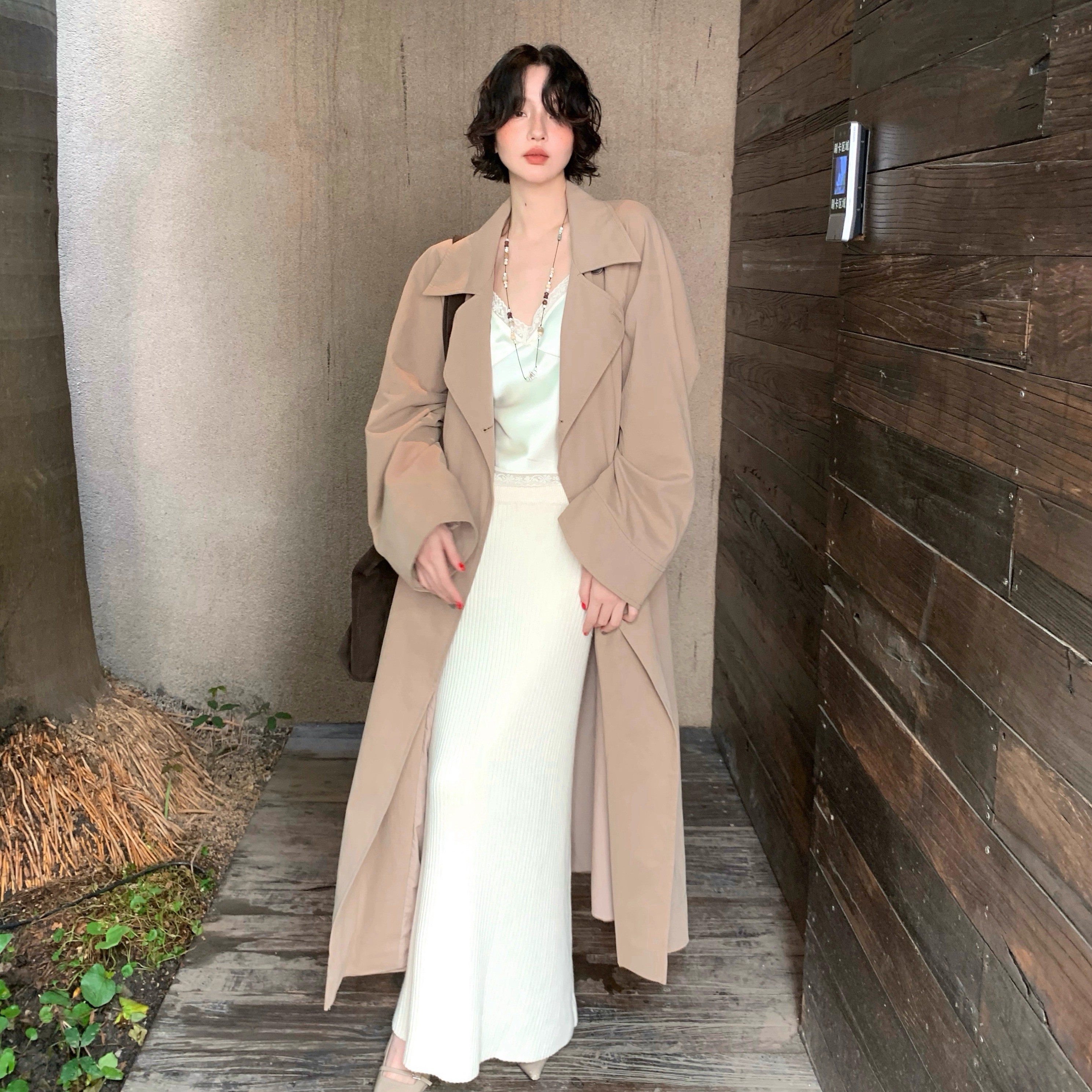 酒午自制【漫步秋日】复秋季新款100%棉风衣长款大衣外套女KLF4318