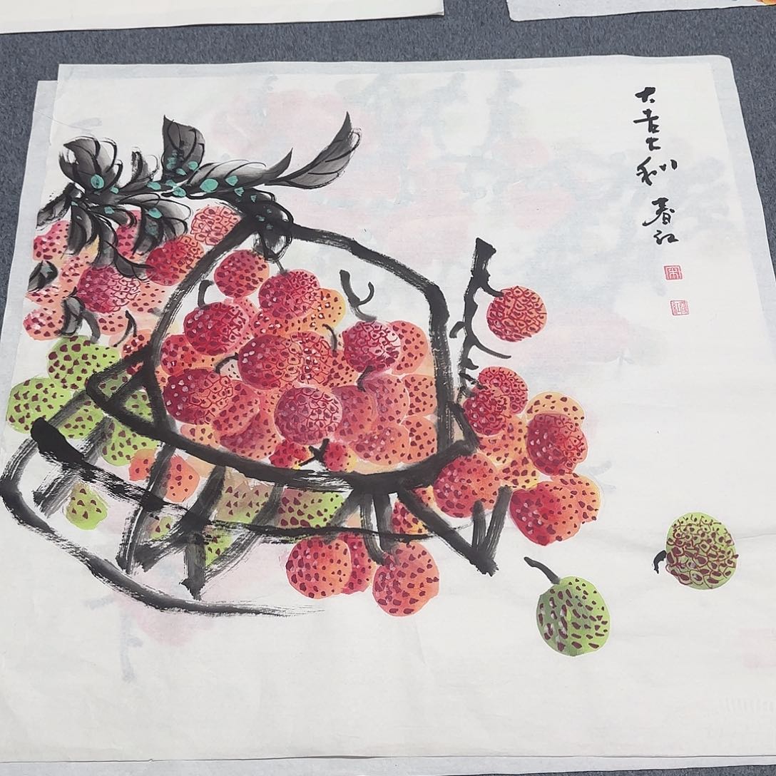 国画尺寸70X70手绘作品 