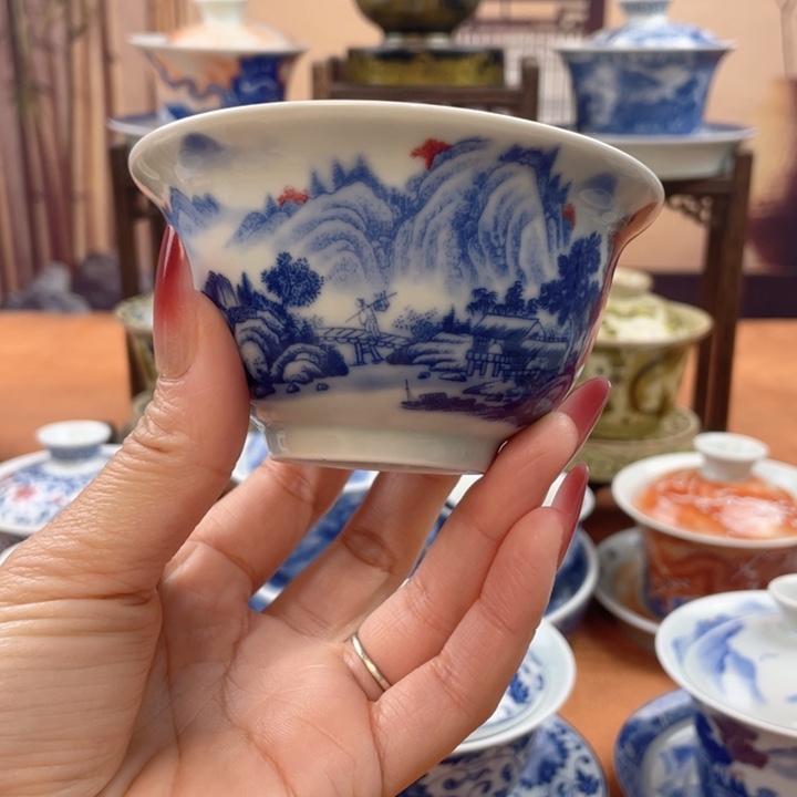 摆件陶富春山居图压手杯