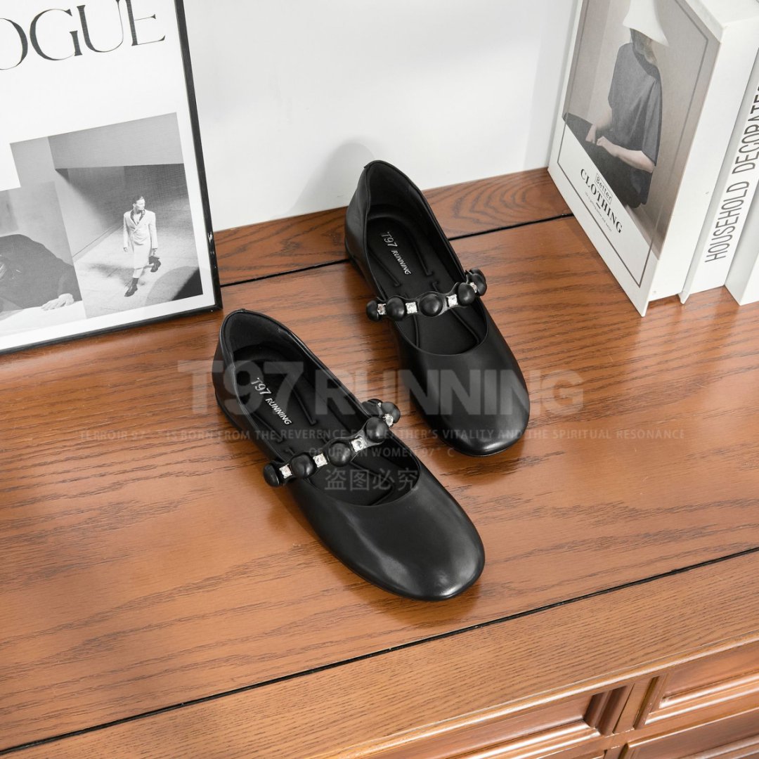 -2025新款夏款轻奢风软底舒适圆头低跟浅口一字带真皮单鞋G2162