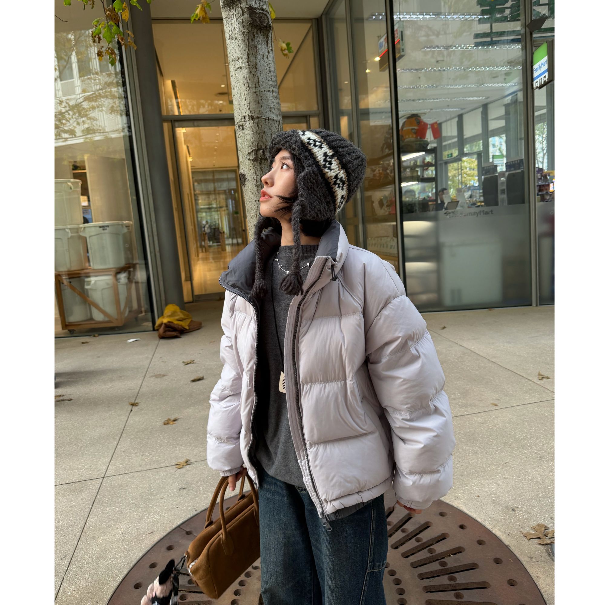 【一四六yisiliu】小个子紫色撞色立领保暖90白鸭绒加厚短款羽绒服