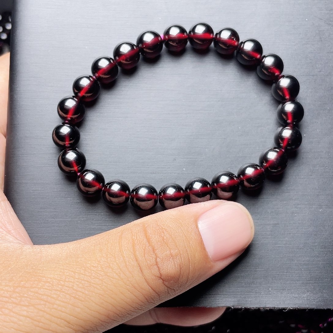 石榴石手链未镶嵌8.0MM毕业级酒红单圈天花板10A级