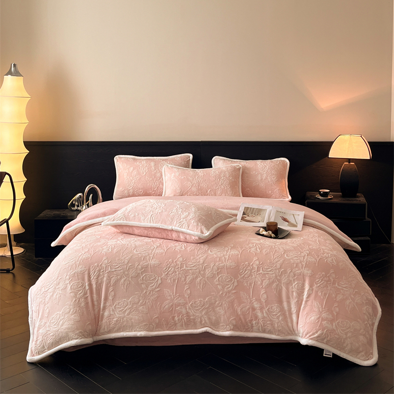 流年雕花牛奶绒四件套冬季双面加绒加厚床单被套床上用品