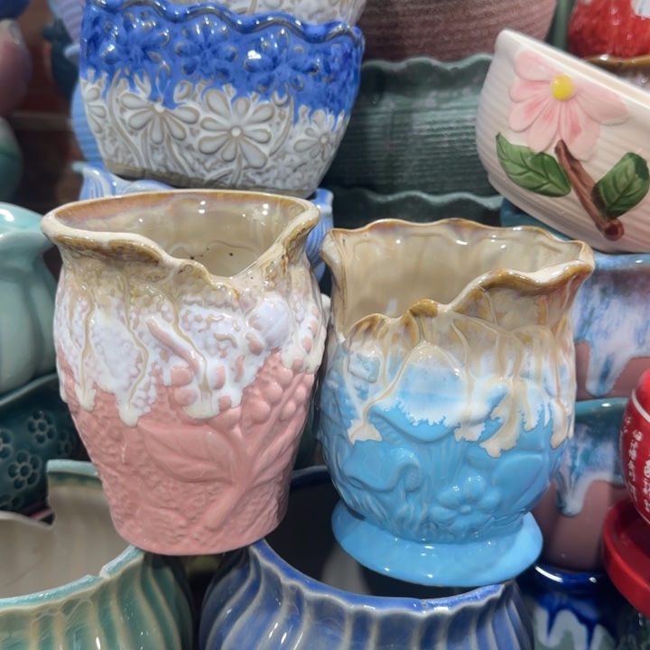 凑9块包邮，有孔，陶瓷花盆