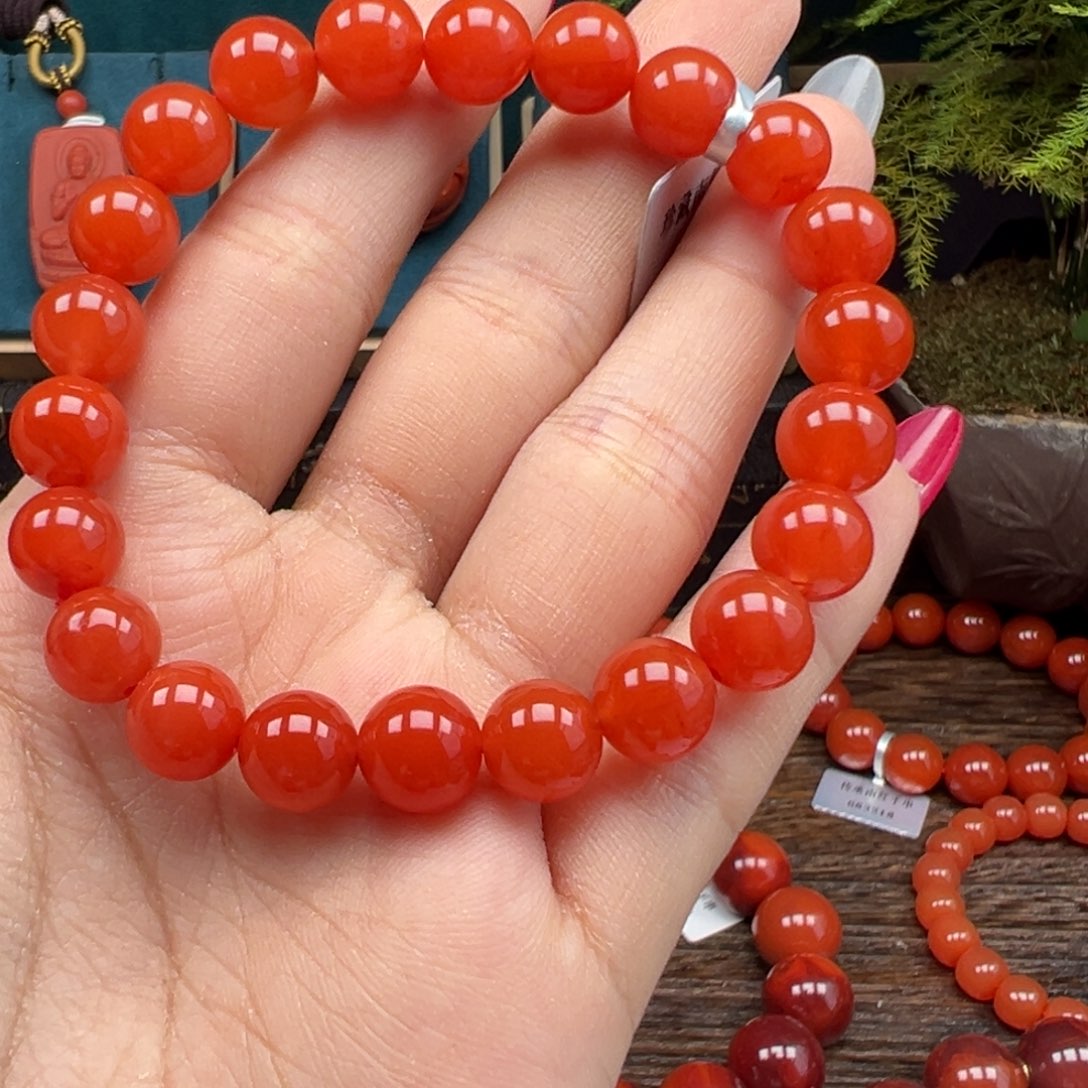 南红玛瑙未镶嵌手串保山杨柳乡河湾冰红卡9mm+