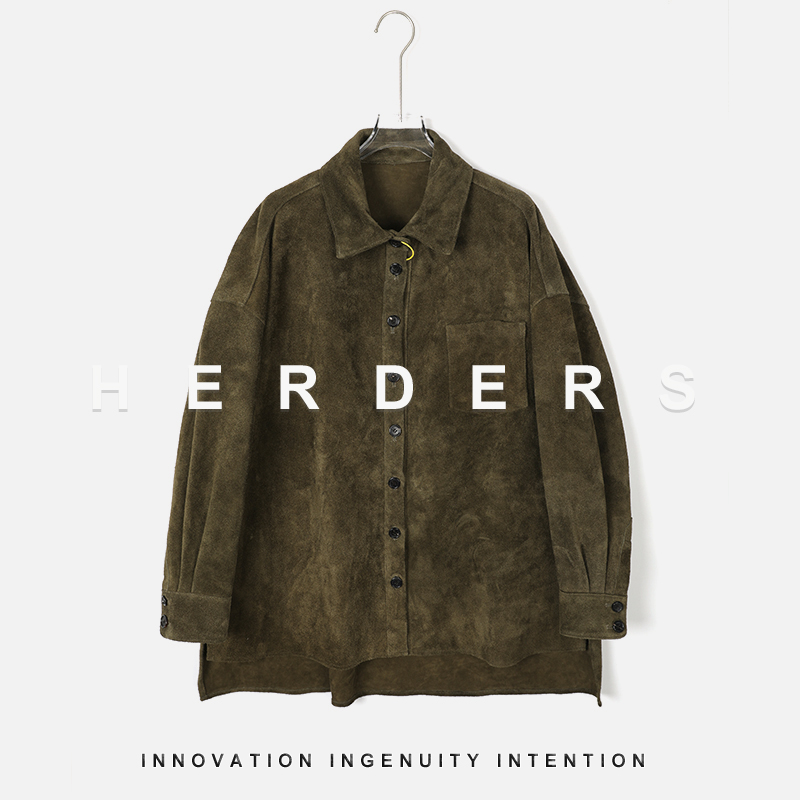 HERDERS 短款翻领纽扣款牛皮皮衣 52123