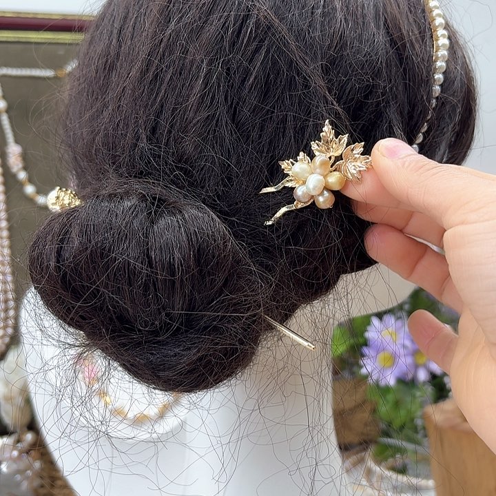 淡水珍珠发饰银S925镶嵌