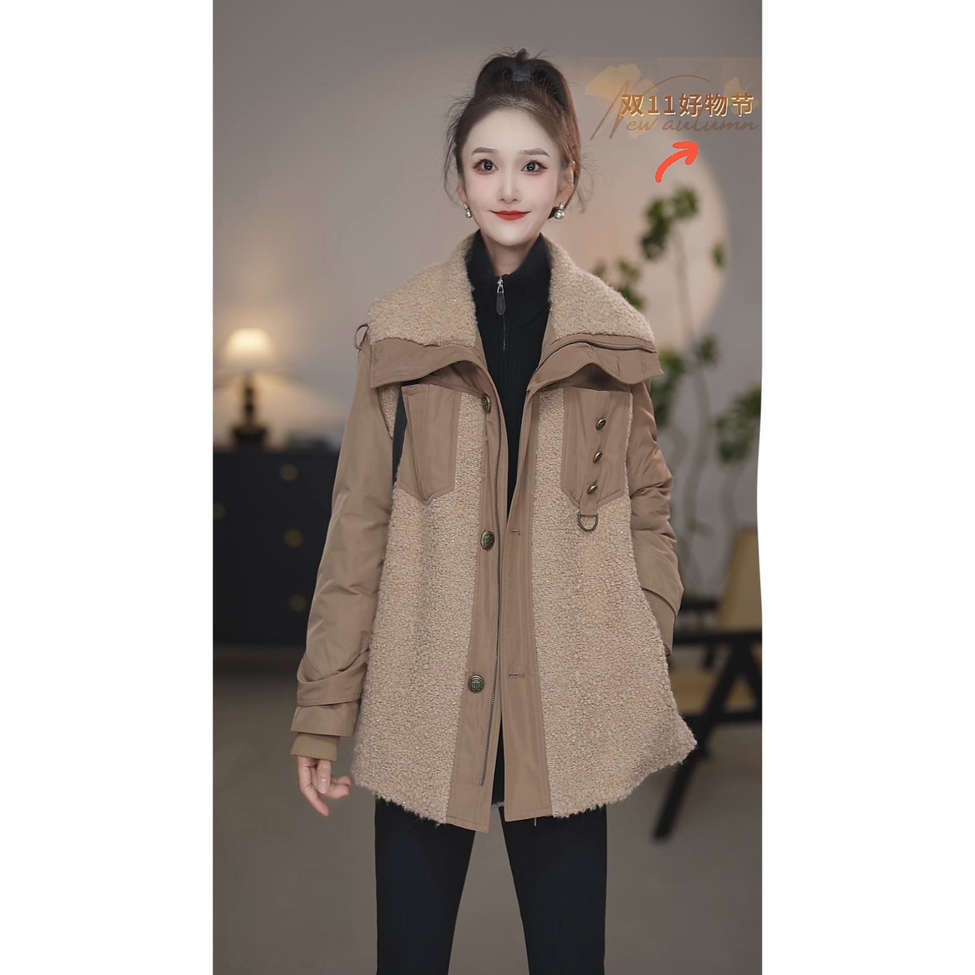 阿玛施【官方正品】新款复古老钱风时尚百搭气质新雪丽棉服女540007