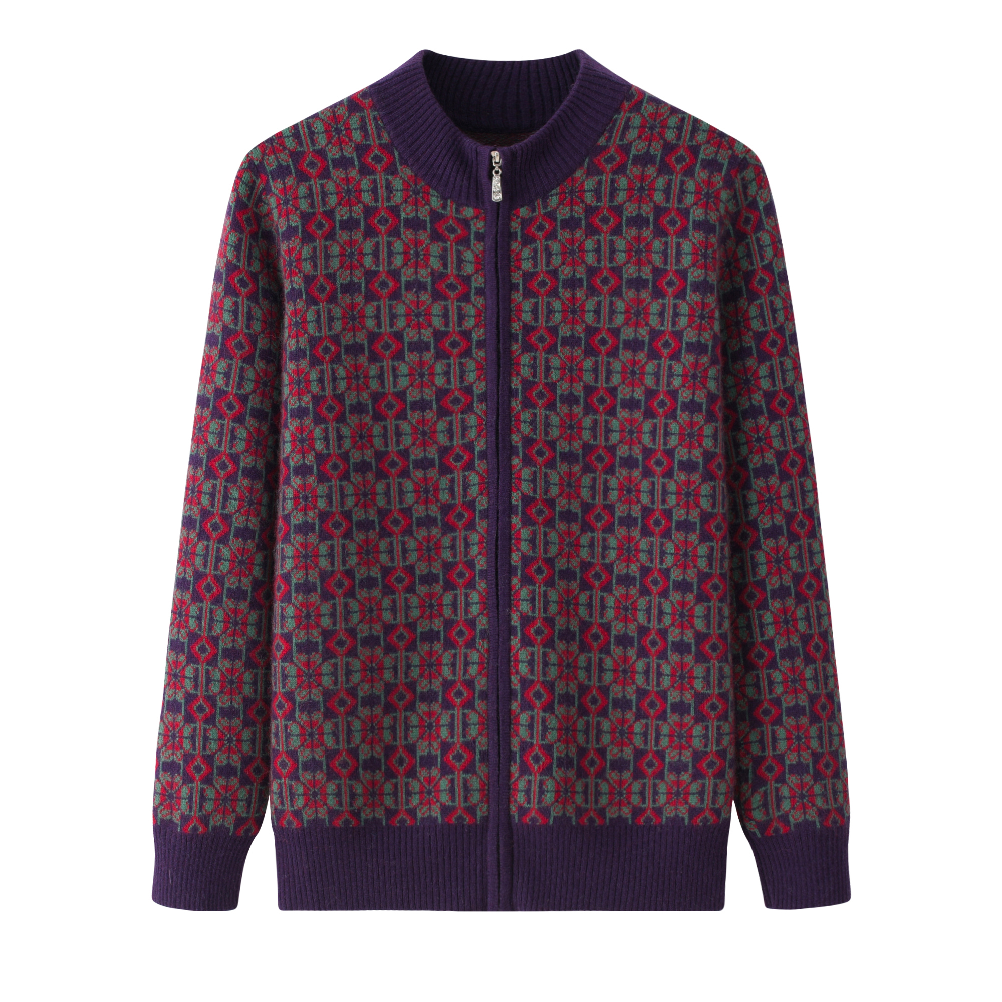 内蒙古冬季中老年妈妈半高领加厚羊毛衫开衫女士拉链大码宽松毛衣