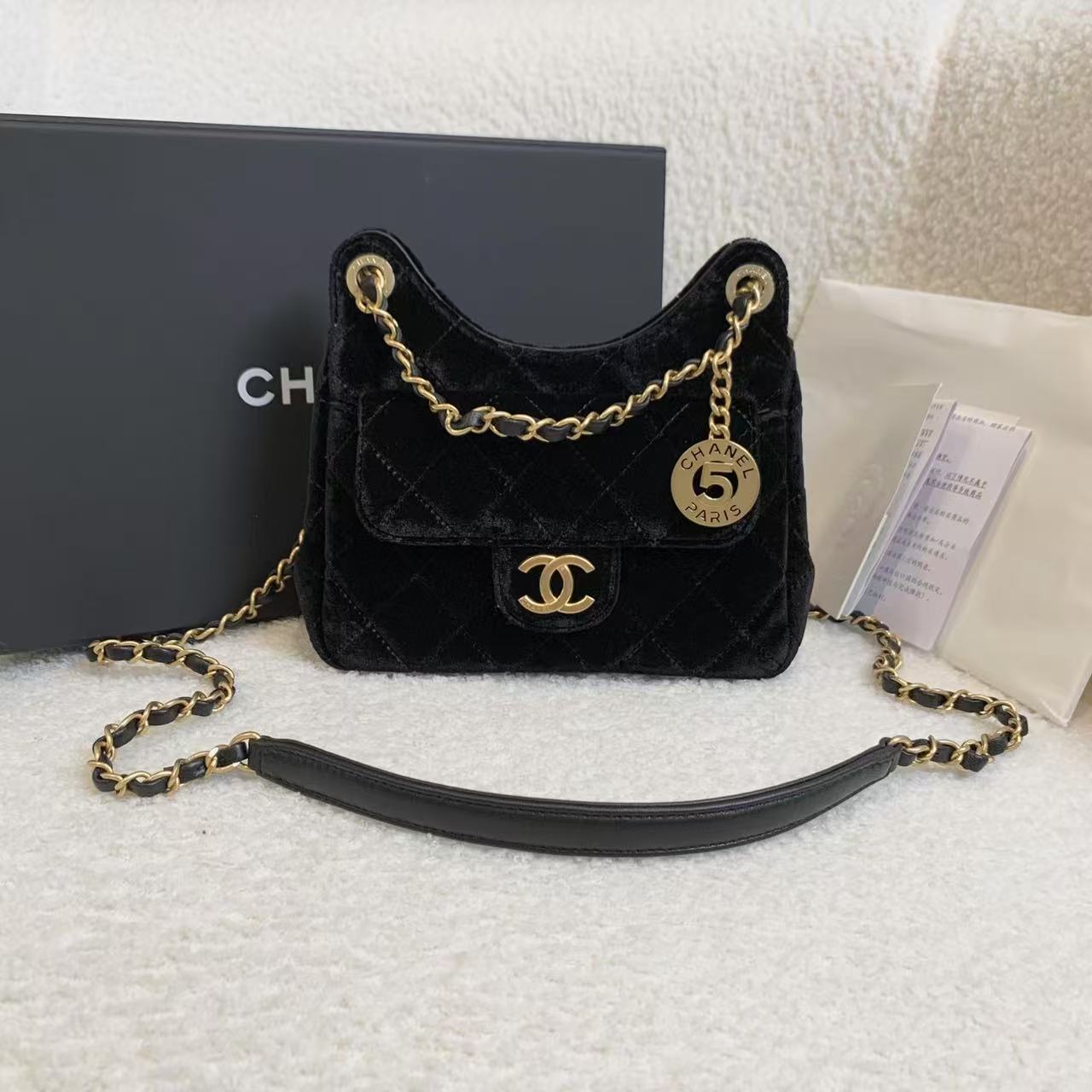 99新 Chanel/香奈儿 壹臻/23B黑金丝绒天猫精灵小号/55486166