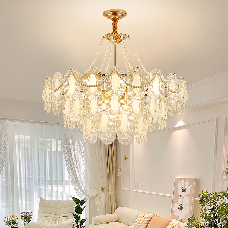 法式奶油风客厅吊灯轻奢后现代水晶玻璃现代简约卧室饭厅中山灯具