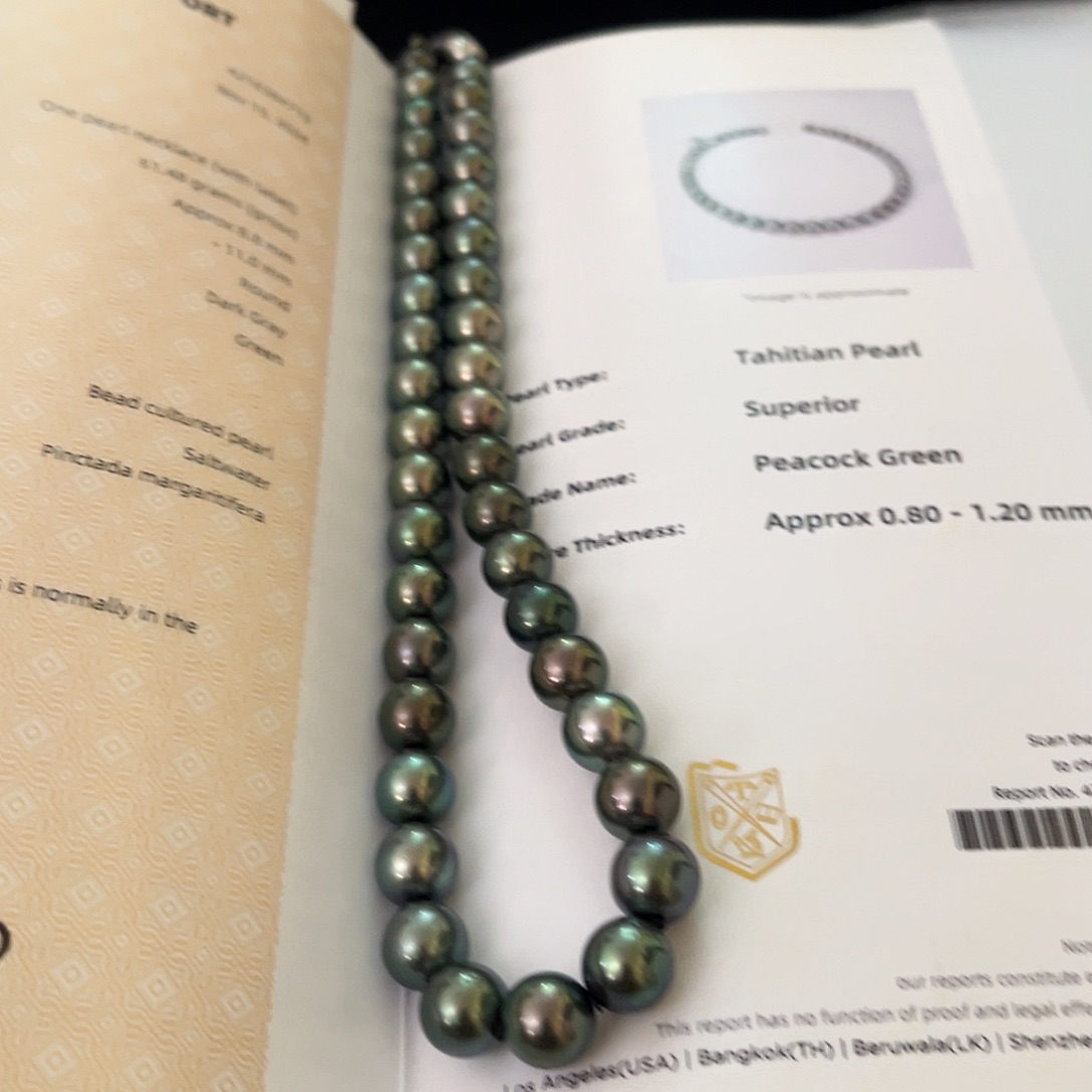 未镶嵌海水珍珠颈饰孔雀绿三星8.8-11大证