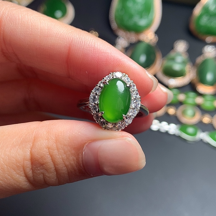 和田玉银S925镶嵌戒指