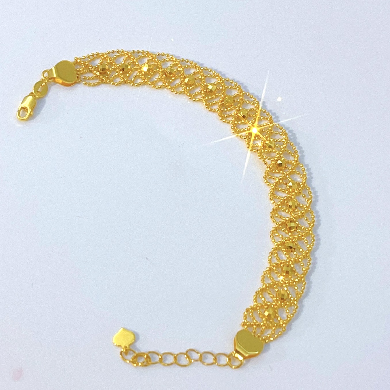 足金999蹦迪珠蕾丝黄金手链5G精工