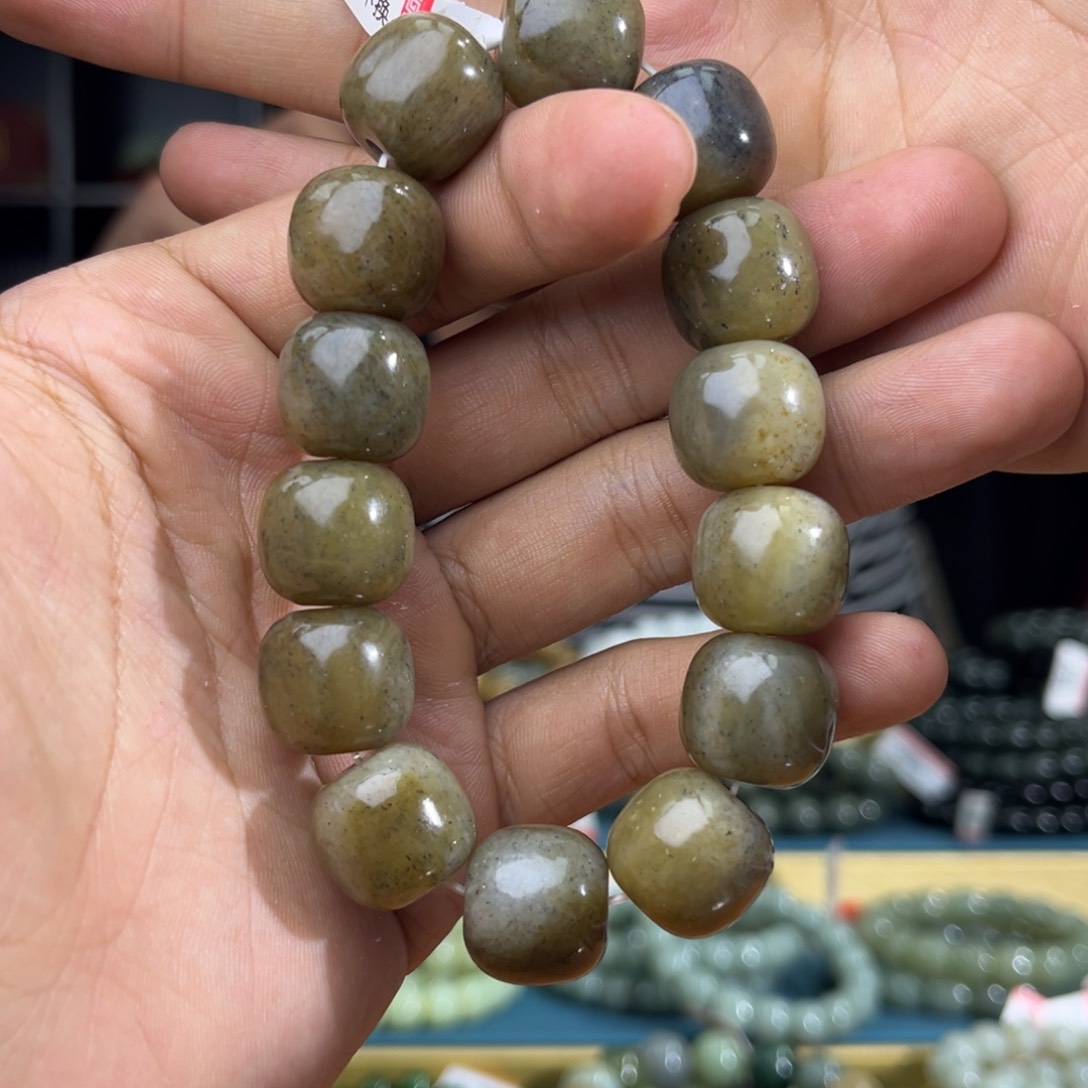 和田玉手串未镶嵌纯天然和田玉新疆糖青花16