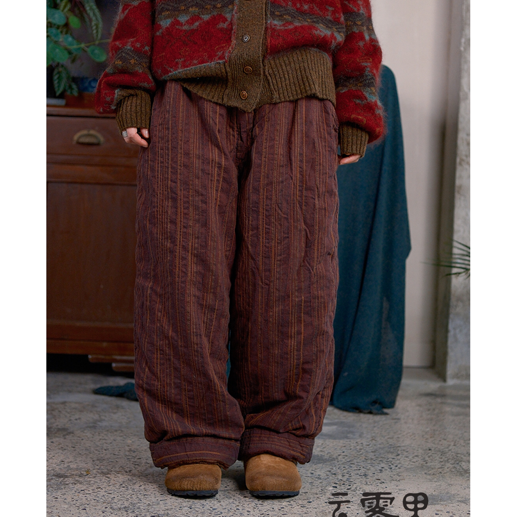 云雾里 6566#色织提花复古休闲保暖加厚柔软长棉裤秋冬