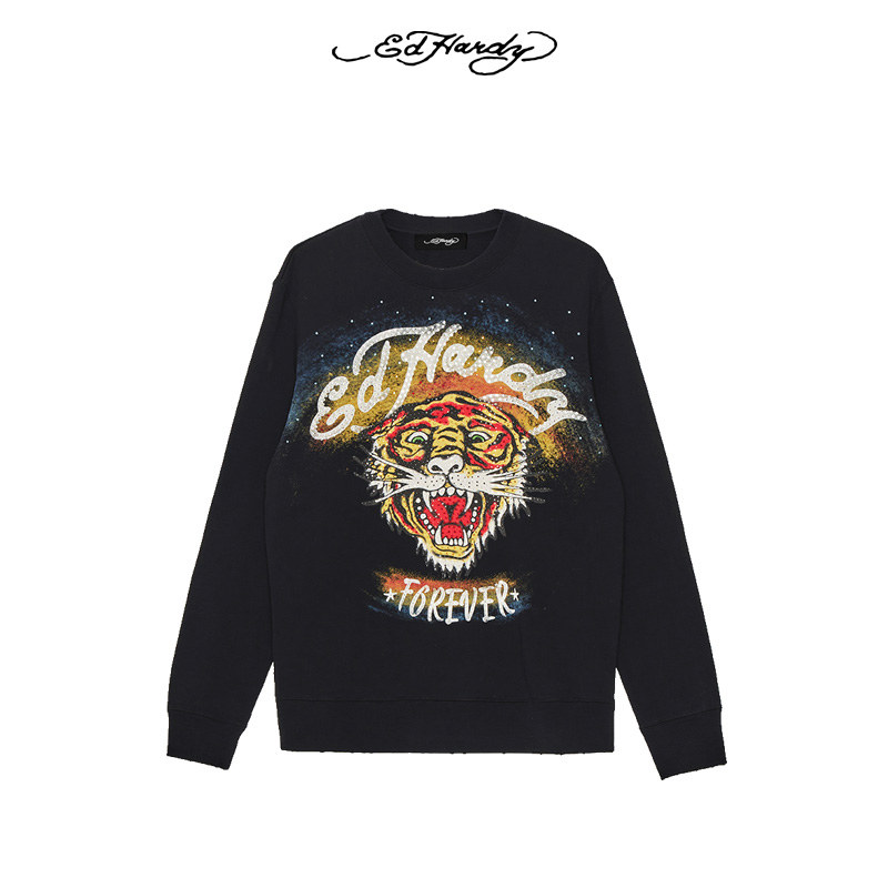 Ed Hardy/埃德哈迪2025新款男女同款烫钻宽松套头卫衣E1QAM083