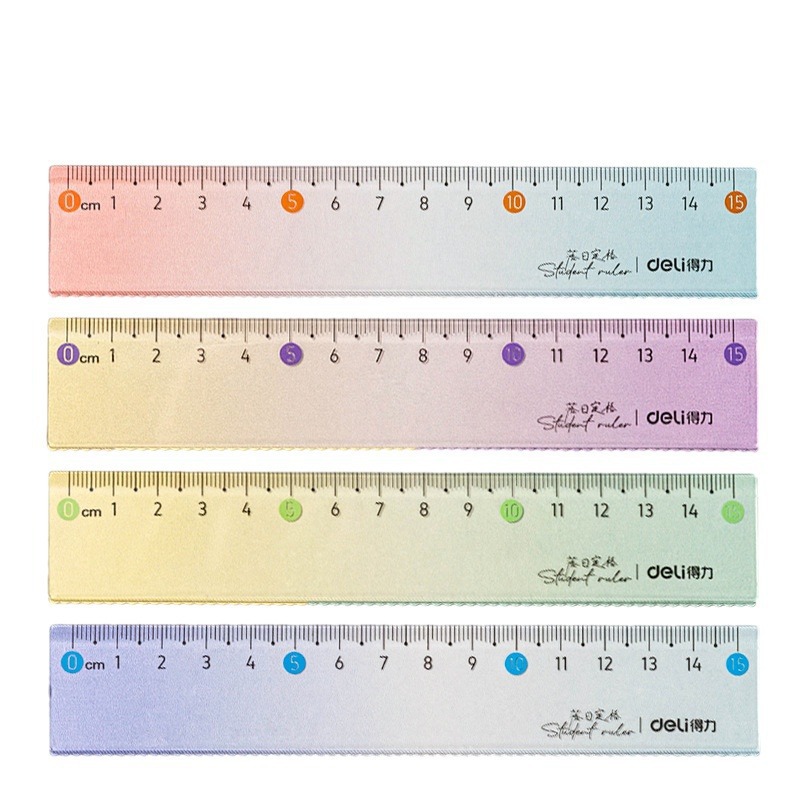 得力VC157双色渐变直尺15cm带波浪线 学生制图绘图尺子测量用量尺