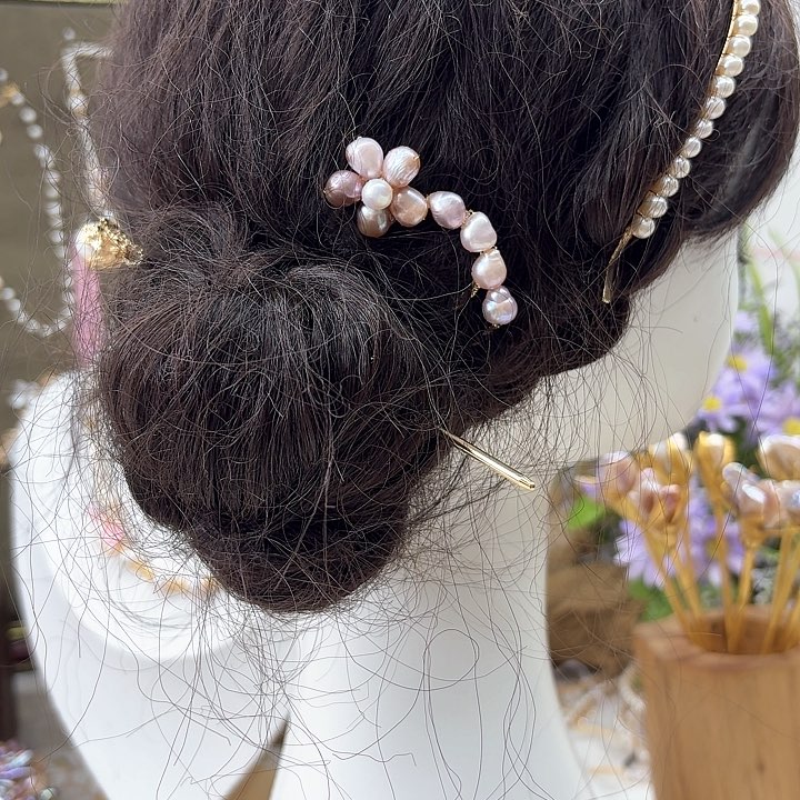 银S925镶嵌淡水珍珠发饰