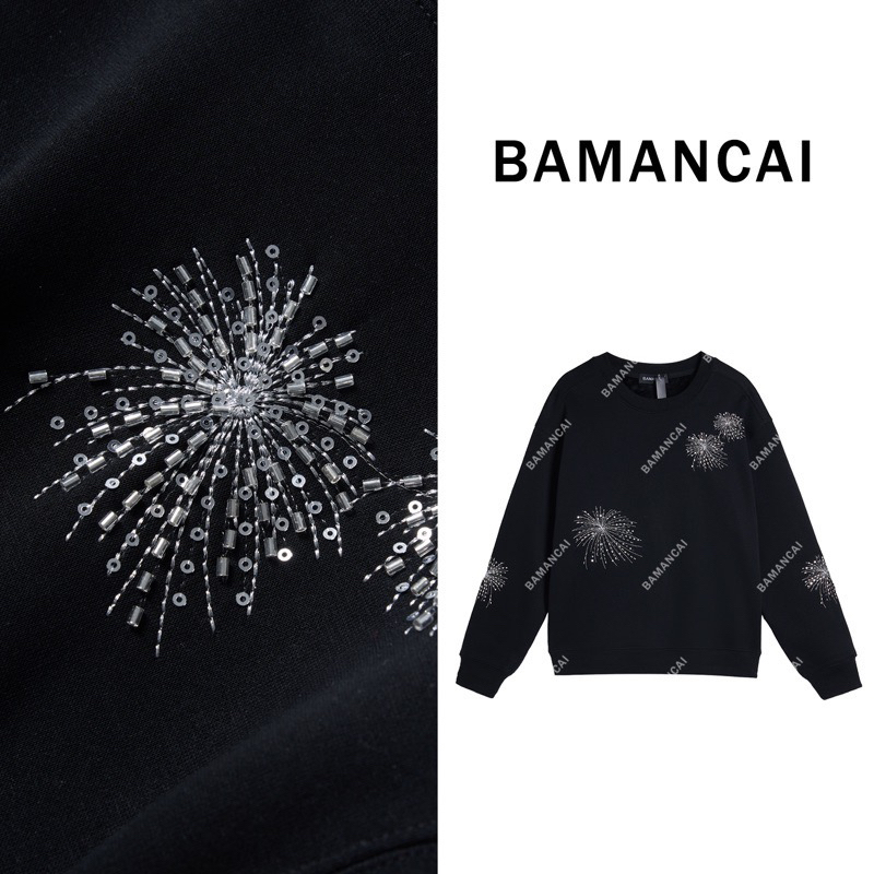 Bamamcai-设计感重工烟花绽放刺绣圆领卫衣新款宽松套头女卫衣