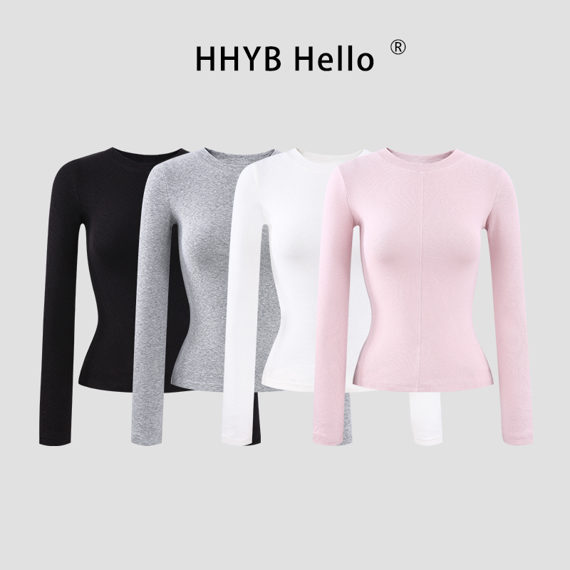 HHYB Hello内搭打底衫修身显瘦短款长袖t恤小上衣女251011