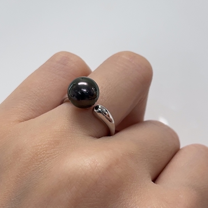 银S925镶嵌戒圈海水珍珠大溪地 9-10mm 38号